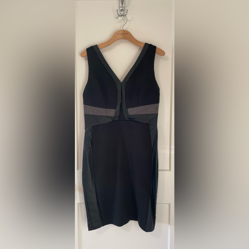 Leather trim Vneck Dress